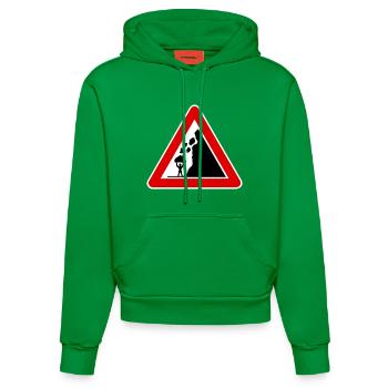 chutes de pierres, panneau de signalisation drôle musculation - Sweat à capuche bio ajusté fabriqué en UE - City Green - Devant