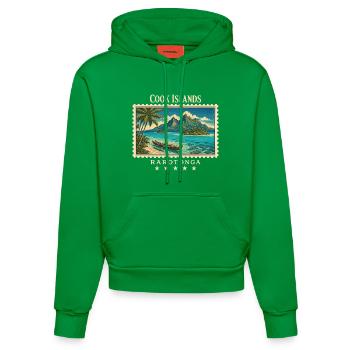 Marque de voyage vintage Rarotonga des Îles Cook - Sweat à capuche bio ajusté fabriqué en UE - City Green - Devant
