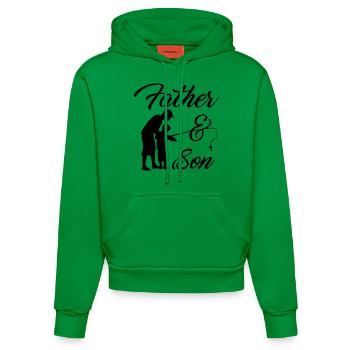 Father and Son Fishing Rod Angler Gift - Organic Fitted Hoodie Made in EU - City Green - Front