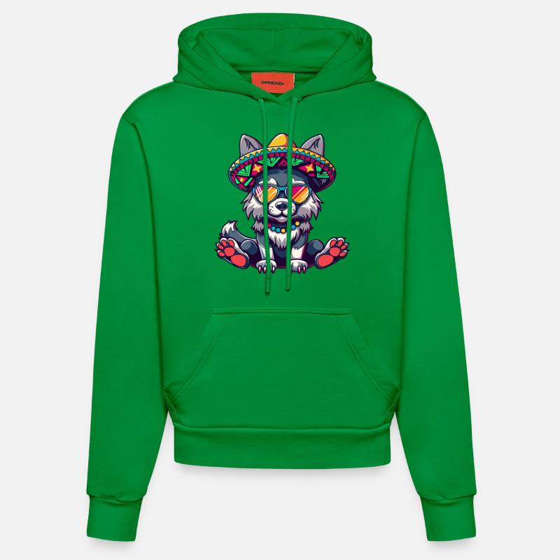 Loup Bande Dessinée Drôle Sombrero - Sweat à capuche bio ajusté fabriqué en UE - City Green
