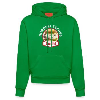 Norddeutsches Sushi | Fischbrötchen Matjes Hering - Organic Fitted Hoodie Made in EU - City Green - Vorne