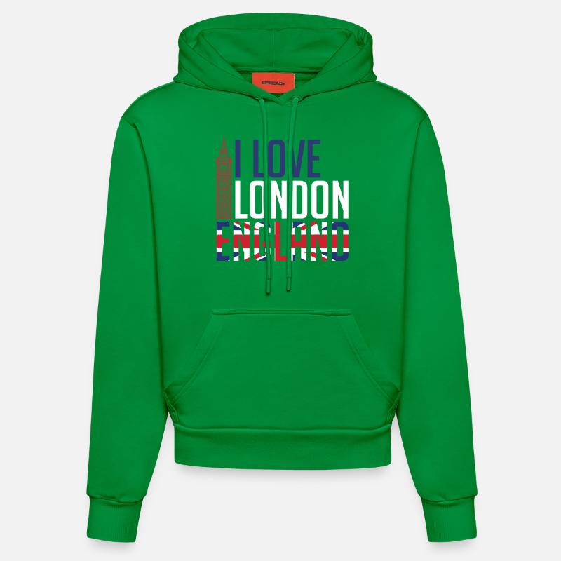 J'aime Londres Angleterre - Sweat à capuche bio ajusté fabriqué en UE - City Green