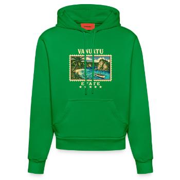 Vanuatu Efate Vintage Travel Brand - Organic Fitted Hoodie Made in EU - City Green - Front