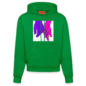 hands lila - Organic Fitted Hoodie Made in EU - City Green - Vorne