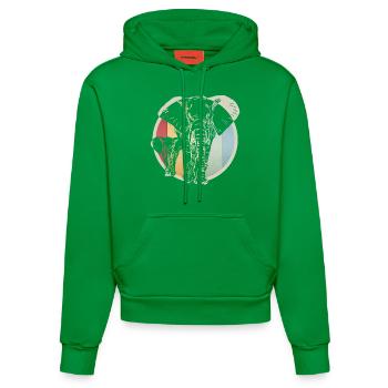 Éléphant rétro coloré - Sweat à capuche bio ajusté fabriqué en UE - City Green - Devant