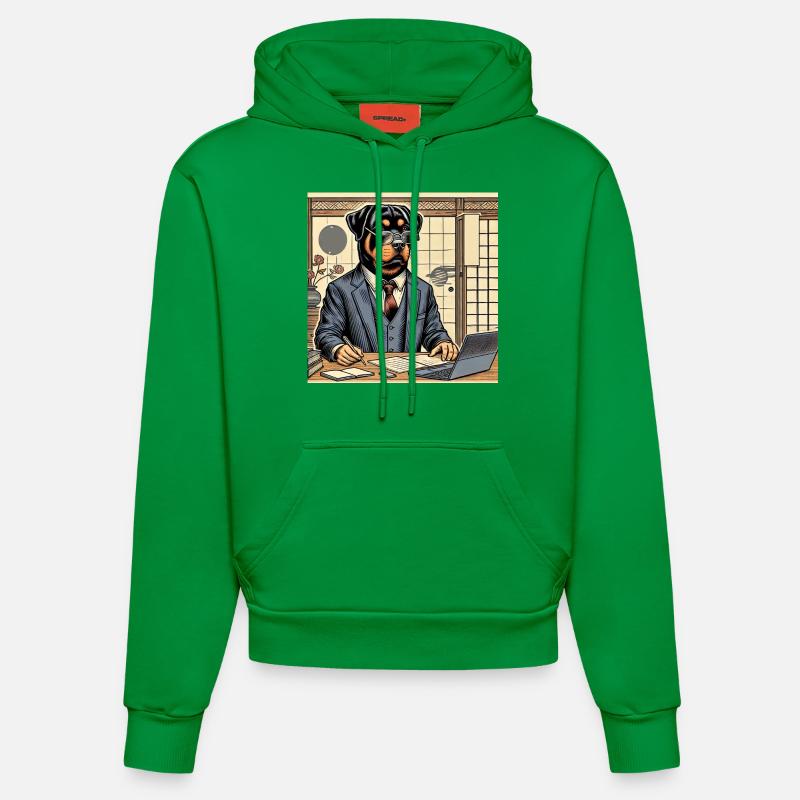 Rottweiler au bureau - Ukiyo-e Style - Sweat à capuche bio ajusté fabriqué en UE - City Green