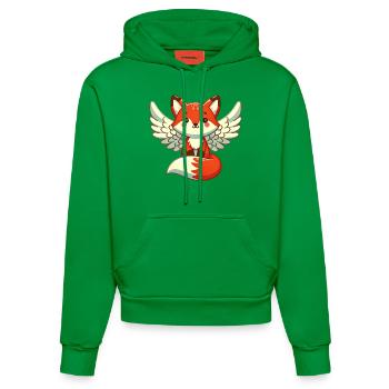 Red Fox Angel - Graceful with wings - Organic Fitted Hoodie Made in EU - City Green - Front
