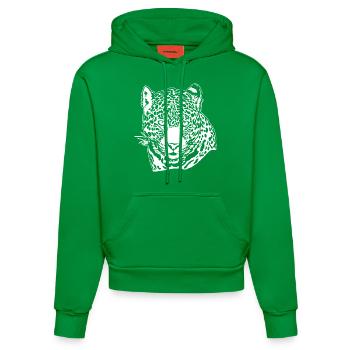 Jaguar Gesicht Grafik Cool Großkatze Wildtierliebhaber - Organic Fitted Hoodie Made in EU - City Green - Vorne