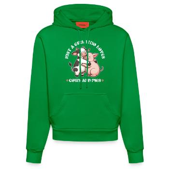 Lustiges Bauernhoftier Liebhaber Ferkel Bauer Schwein Kuh - Organic Fitted Hoodie Made in EU - City Green - Vorne