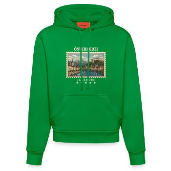 Österreich Salzburg Vintage Reisemarke - Organic Fitted Hoodie Made in EU - City Green - Vorne