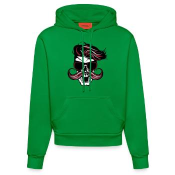 tete de mort hipster fantaisie punk coiffure moust - Organic Fitted Hoodie Made in EU - City Green - Vorne