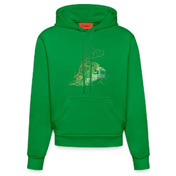 Railway Line Art - Organic Fitted Hoodie Made in EU - City Green - Front