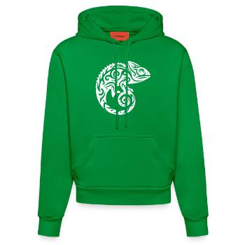 Scaly Creeper Disguise Chameleon Tattoo - Organic Fitted Hoodie Made in EU - City Green - Front