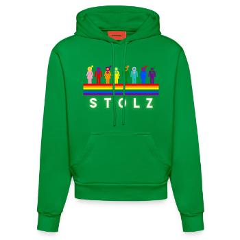 Stolz – Pride Regenbogen LGBTQ Design - Organic Fitted Hoodie Made in EU - City Green - Vorne