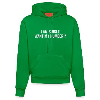 I Am Single Want My Number | Funny - Sweat à capuche bio ajusté fabriqué en UE - City Green - Devant