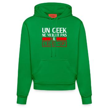 un geek ne vieillit pas il level up - Sweat à capuche bio ajusté fabriqué en UE - City Green - Devant