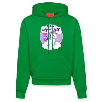Believe In Yourself Unicorn Fantasy Art for - Organic Fitted Hoodie Made in EU - City Green - Front