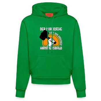 Nordischer Gott der Ungeduld - Organic Fitted Hoodie Made in EU - City Green - Vorne