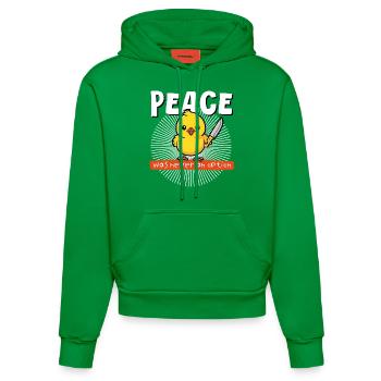 Peace was never an option, lustiges Küken Humor - Organic Fitted Hoodie Made in EU - City Green - Vorne