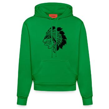 Indianerhäuptling grinst listig Cartoon einfarbig - Organic Fitted Hoodie Made in EU - City Green - Vorne
