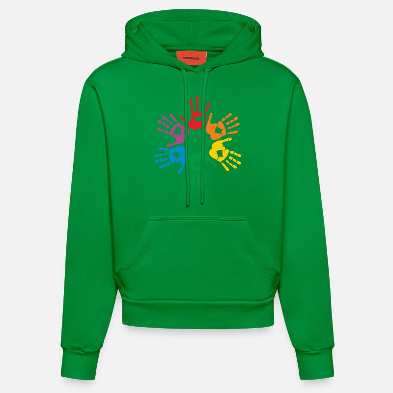 Rainbow hands - Sweat à capuche bio ajusté fabriqué en UE - City Green