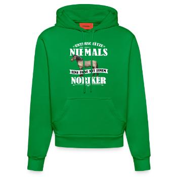 Noriker Pferde Shirt-UNF - Organic Fitted Hoodie Made in EU - City Green - Vorne