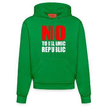 no to islamic republic - Organic Fitted Hoodie Made in EU - City Green - Front