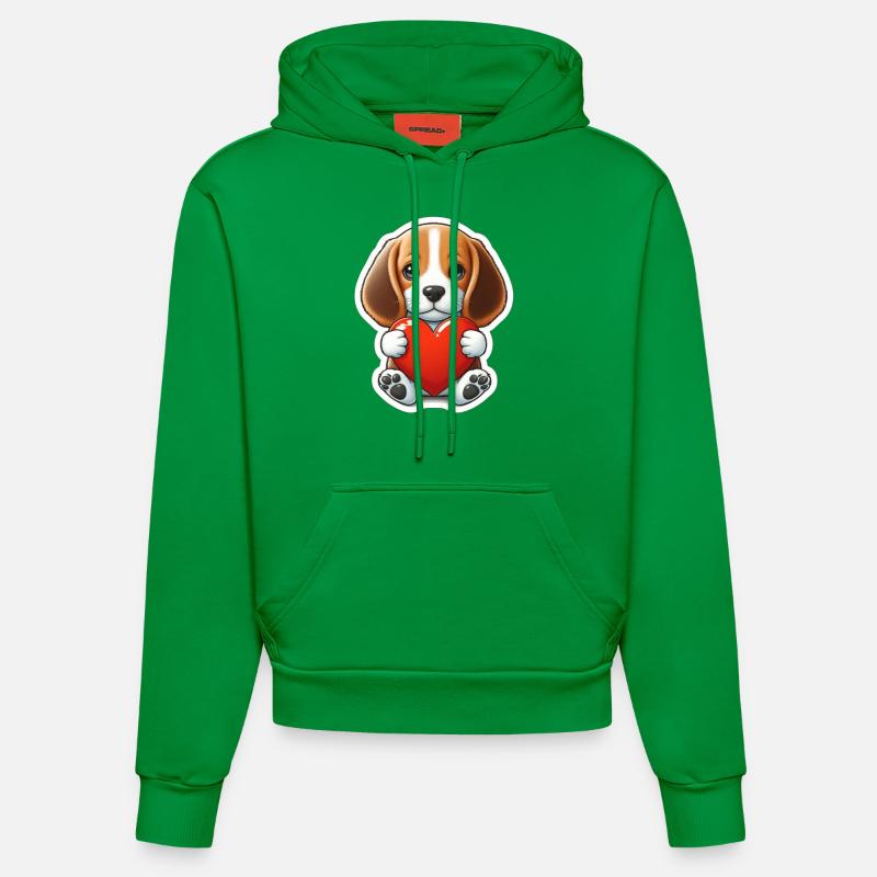 Chiot Beagle avec cœur - Sweat à capuche bio ajusté fabriqué en UE - City Green