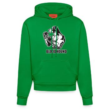 Fighter Dog mit Boxhandschuhen - Bloodhound Design - Organic Fitted Hoodie Made in EU - City Green - Vorne