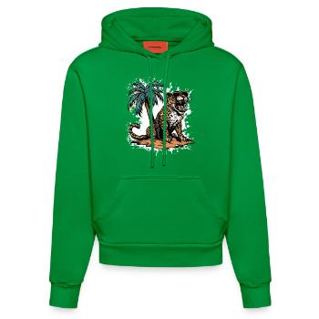 Leopard Insel Palme - Organic Fitted Hoodie Made in EU - City Green - Vorne