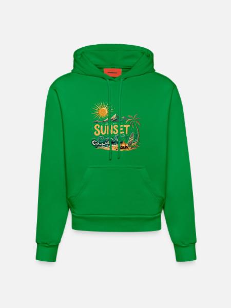Sunset on the beach surf - Organic Fitted Hoodie Made in EU - City Green