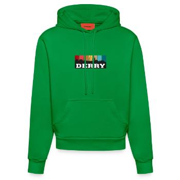 Derry Nordirland Travel Souvenir Skyline - Organic Fitted Hoodie Made in EU - City Green - Vorne