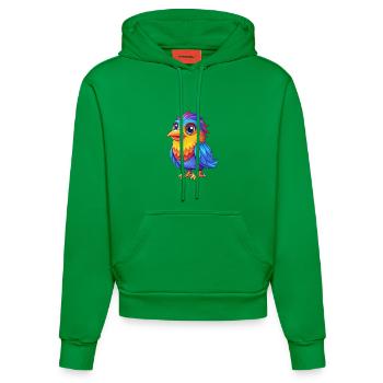 oiseau coloré kawaii dessin animé personnage clipart - Sweat à capuche bio ajusté fabriqué en UE - City Green - Devant