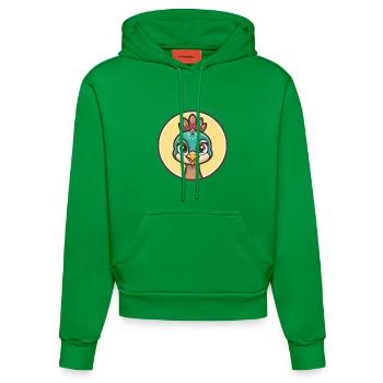 Pfau Kawaii Cartoon Figur Tier Haustier Gesicht - Organic Fitted Hoodie Made in EU - City Green - Vorne