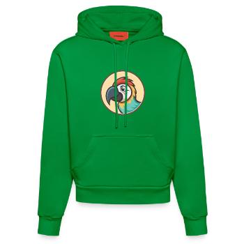 Papagei Kawaii Cartoon Figur Tier Haustier Gesicht - Organic Fitted Hoodie Made in EU - City Green - Vorne