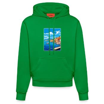 Agios Nikolaos Griechenland Reiseposter Souvenir WPA - Organic Fitted Hoodie Made in EU - City Green - Vorne