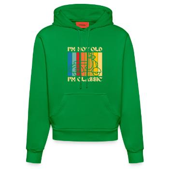 I'm Not Old, I'm Classic – Retro Scooter - Organic Fitted Hoodie Made in EU - City Green - Front