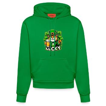 St. Patrick's Day Leprechaun Cat Happy - Organic Fitted Hoodie Made in EU - City Green - Front