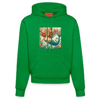 Mermaid Mermaid Red Hair Art Nouveau Gift - Organic Fitted Hoodie Made in EU - City Green - Front