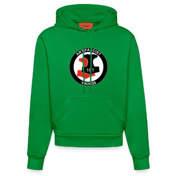 Antifa Vikings - Organic Fitted Hoodie Made in EU - City Green - Front