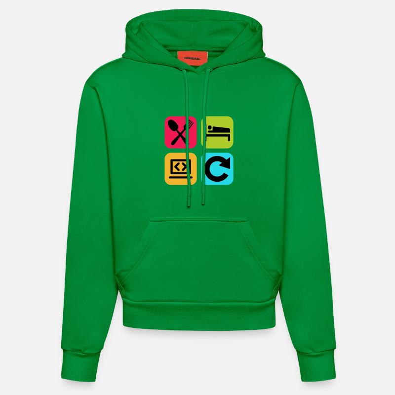Essen, schlaf, Programm wiederholen, lustiger Zitatcode - Organic Fitted Hoodie Made in EU - City Green