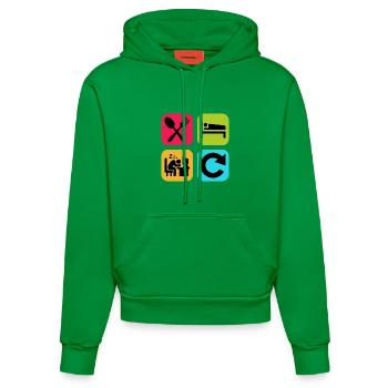 Mange, Dors, travaille, répète une citation drôle, travail - Sweat à capuche bio ajusté fabriqué en UE - City Green - Devant