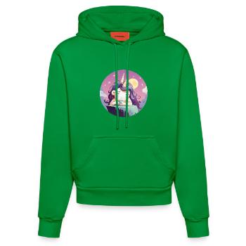 Mondtee Einhorn am Abend - Organic Fitted Hoodie Made in EU - City Green - Vorne