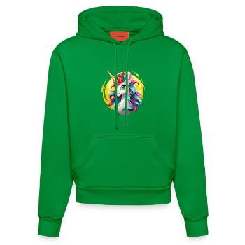 Rainbow Unicorn in Sonnencircle - Organic Fitted Hoodie Made in EU - City Green - Front