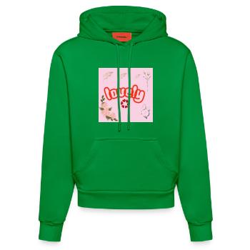 Lucky Neon Floral on Pink - Organic Fitted Hoodie Made in EU - City Green - Front