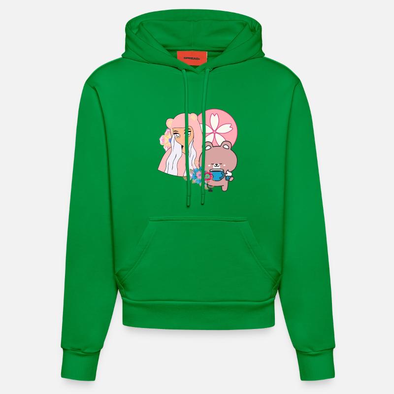 Kawaii Bear & Heure du thé inclusif - Sweat à capuche bio ajusté fabriqué en UE - City Green