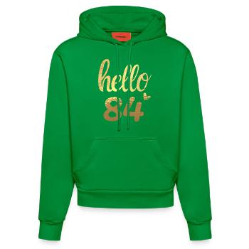 Hello 84 doré - Sweat à capuche bio ajusté fabriqué en UE - City Green - Devant
