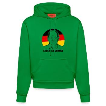stolz auf Scholz, Bundeskanzler, Deutschland Shirt - Organic Fitted Hoodie Made in EU - City Green - Vorne