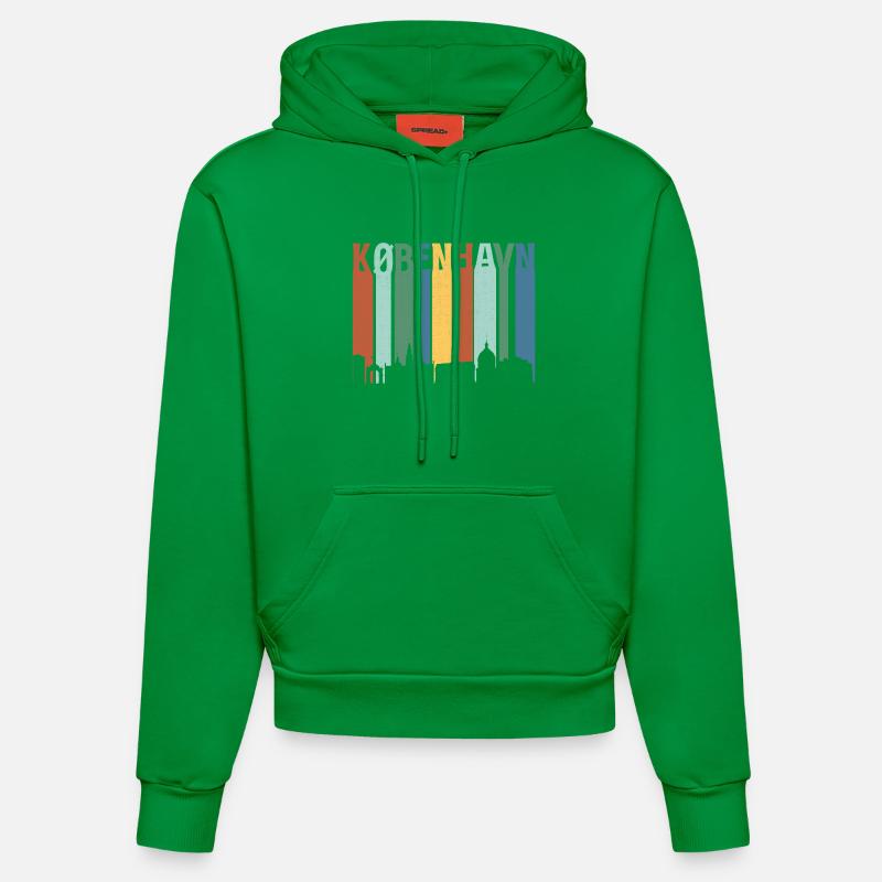 København Neon Skyline Pattern - Sweat à capuche bio ajusté fabriqué en UE - City Green