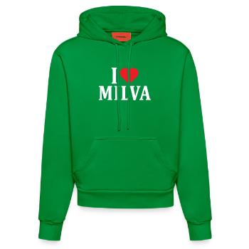 nom du t-shirt J’aime l’idée cadeau du t-shirt Milva - Sweat à capuche bio ajusté fabriqué en UE - City Green - Devant